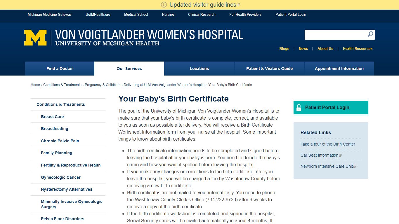 Your Baby's Birth Certificate | Von Voigtlander Women's Hospital ...